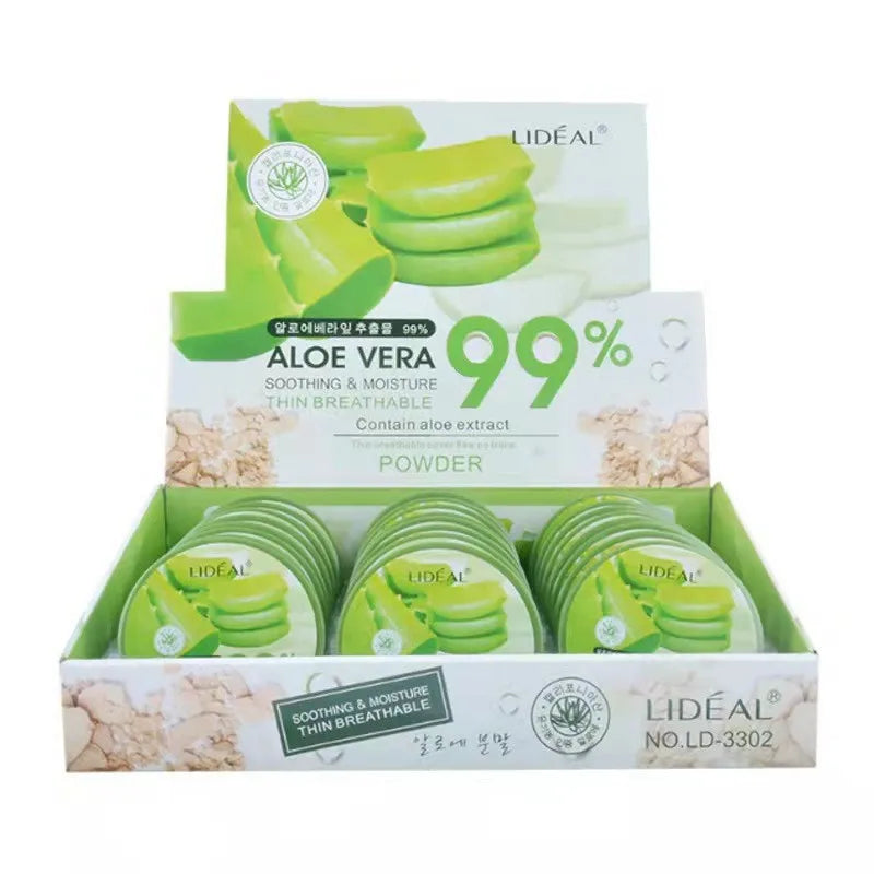 Aloe Essence Powder Compact, Lightweight Breathable Setting Powder Oil Control Concealer Long Lasting Matte Face Makeup Cosmetic