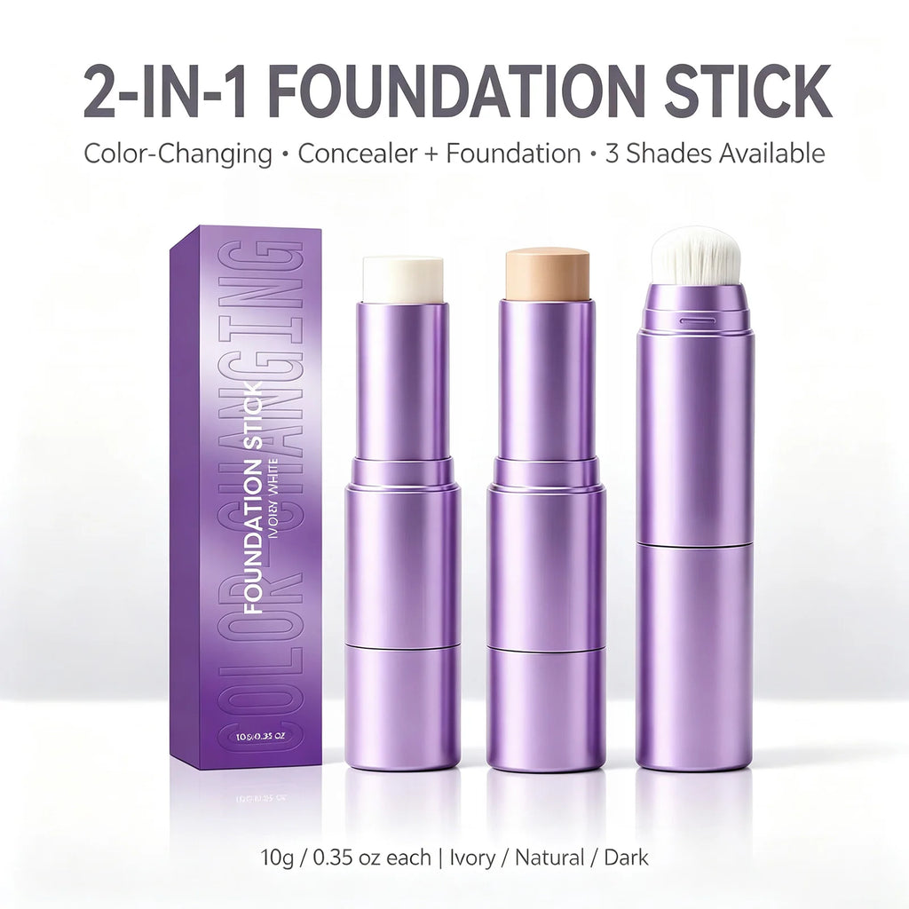 3 Color Changing Foundation 2 in 1 Concealer with Brush for Hydrating Long Lasting Matte Base Makeup Light Coverage Concealer