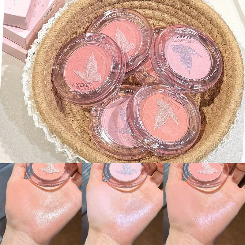 Butterfly Blush Highlighter Powder Makeup Shimmer Face Glow Palette Natural Radiant Cheek Blusher Lasting Cosmetics Highlighter