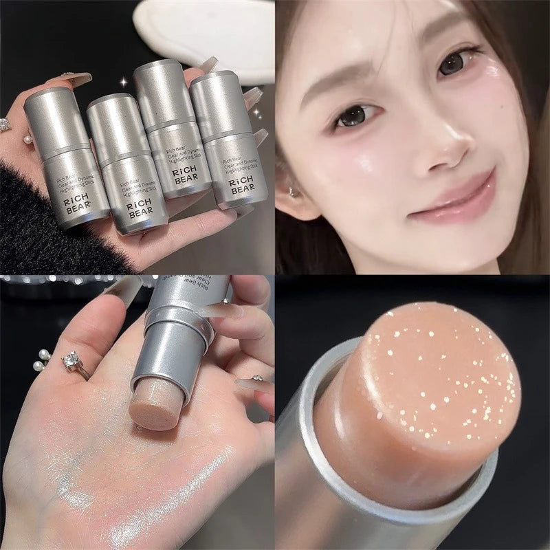 Highlighter Stick - Dewy Finish, Contour & Blush 3-in-1, Natural Glow with Fine Shimmer, Affordable Makeup Stick