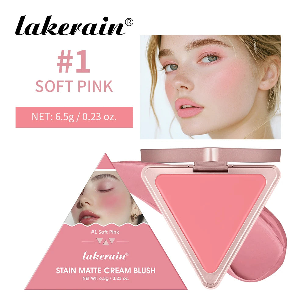 Lakerain Matte Cream Blusher Long-lasting Natural Makeup Triangle Box Design Oil-Resistant High Pigment Cream Blush Plate - AliExpress 66
