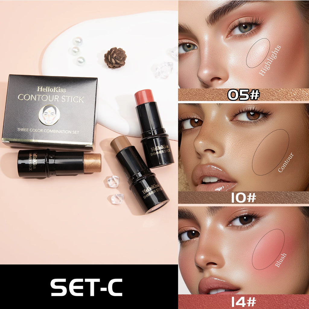 3Pcs Concealer Stick Set Waterproof Oil Control Highlighter Contour Blush Cream Multifunctional Makeup Beauty - AliExpress 66