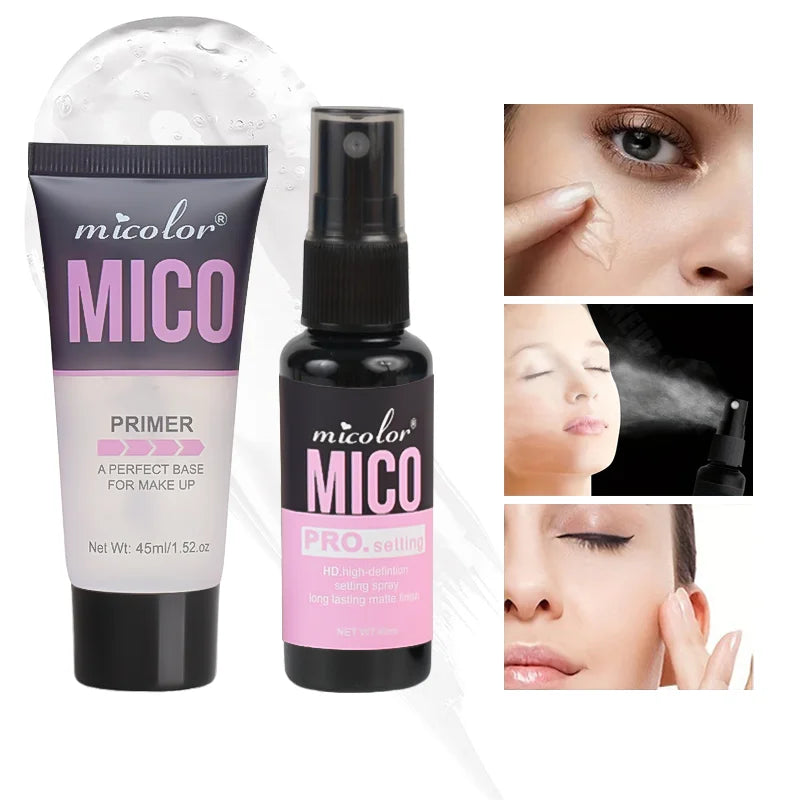 Micolor MICO Makeup Set,Face Primer Gel+Pro Setting Spray,Oil Control Pore Minimizing Long Lasting Matte Makeup Base Cosmetic
