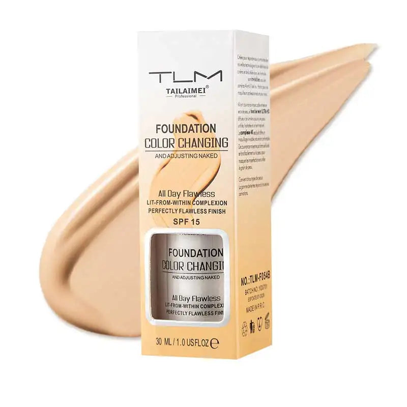 Color Changing Foundation SPF15 Hydrating Skin Tone Adjust Liquid Foundation Natural Coverage Face Cosmetics