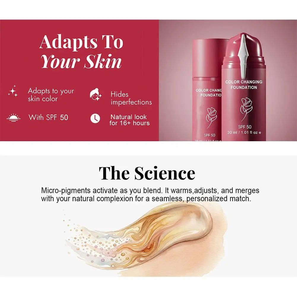 Korean Color Changing Foundation Invisible Pores, Effective Concealer, Natural Fit for Mature Skin SPF 50 Hydrating Base Makeup