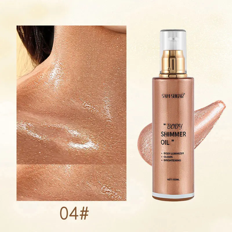 100ml Pearl Rose Gold Body Shimmer Oil Highlighter - Face Brighten Glitter Bronzer Skin Glow Illuminator Makeup Shine Liquid - AliExpress 66
