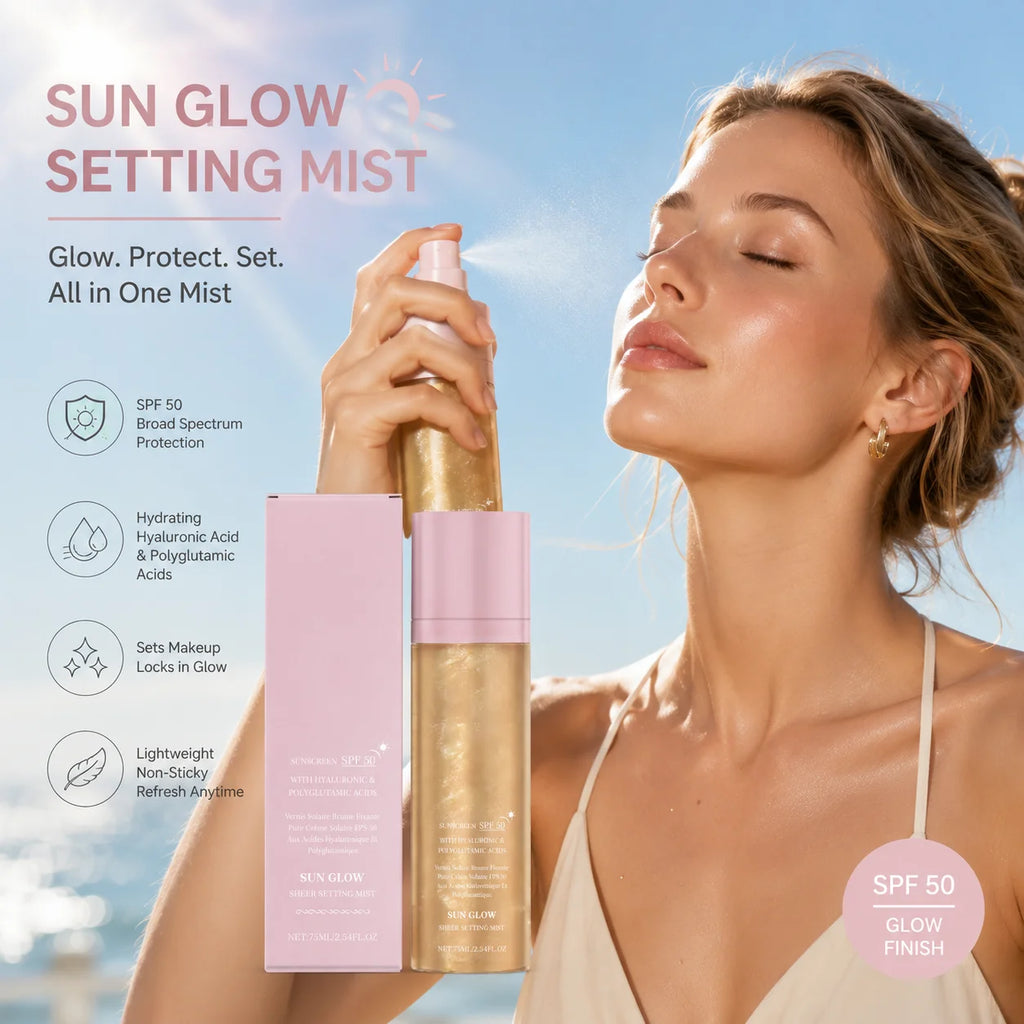 SPF Makeup Setting Spray Long Lasting Glow Finish Waterproof Makeup-Friendly Sunscreen Hydrating Fixer Spray For Pre Makeup Use