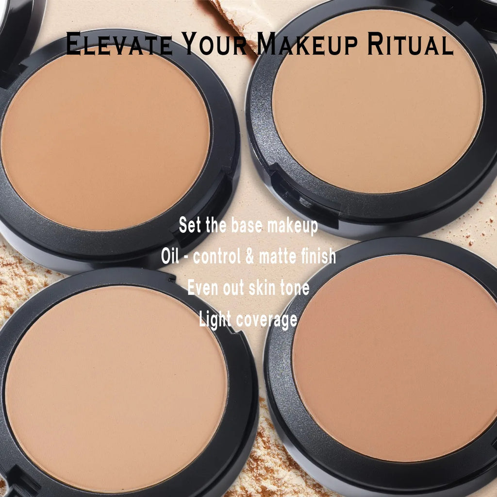 MISS ROSE Round Setting Powder with Puff Long-lasting Concealer Brightening Facial Makeup Daily Cosmetic for Natural Skin Finish