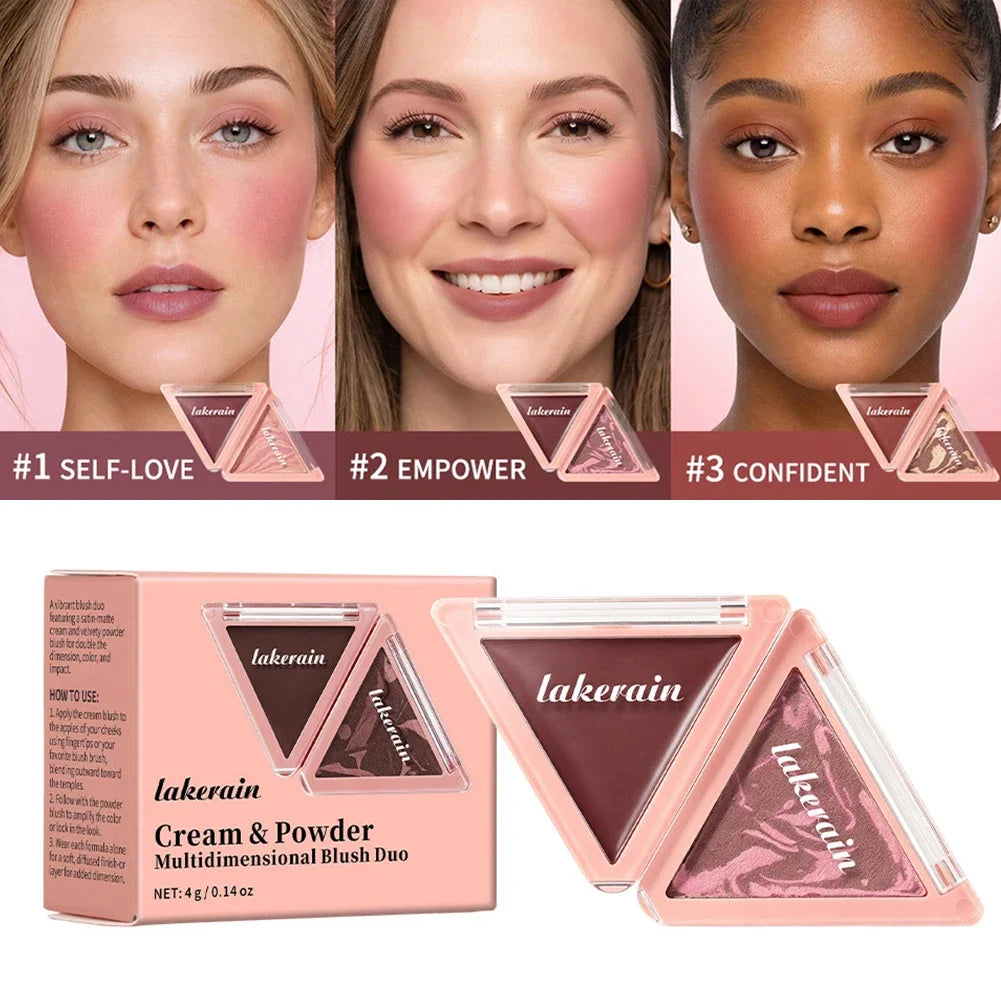 Dual Color Triangle Blush Palette, Matte & Shimmer Blendable Cheek Blush Powder, Long Lasting Natural Flush Face Blush Makeup - AliExpress 66