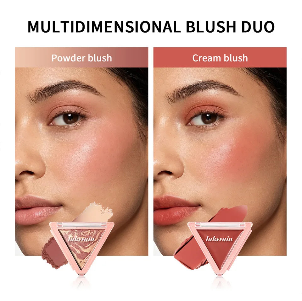 Dual Color Triangle Blush Palette, Matte & Shimmer Blendable Cheek Blush Powder, Long Lasting Natural Flush Face Blush Makeup - AliExpress 66