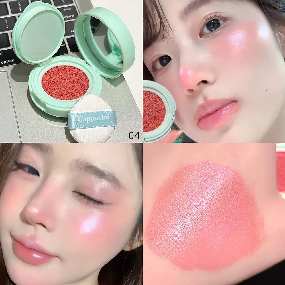 4 Colors Natural Water Light Air Cushion Blush Cream Long Lasting Waterproof Tangerine Daily Face Contour Mousse Blusher Makeup