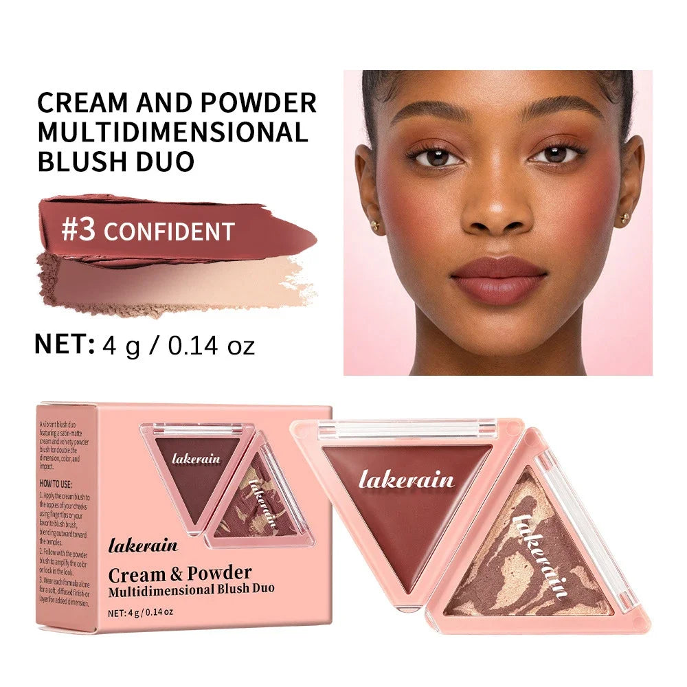 Dual Color Triangle Blush Palette, Matte & Shimmer Blendable Cheek Blush Powder, Long Lasting Natural Flush Face Blush Makeup - AliExpress 66