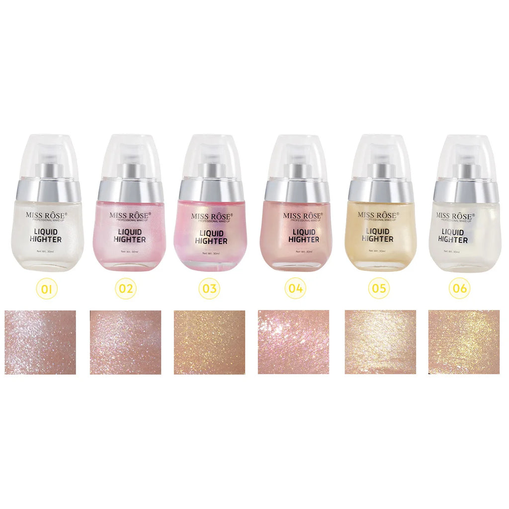 MISS ROSE Shimmer Super Sparkle Liquid Highlight Eyeshadow Natural Brightening Face Body Makeup Cosmetic Body Glitter