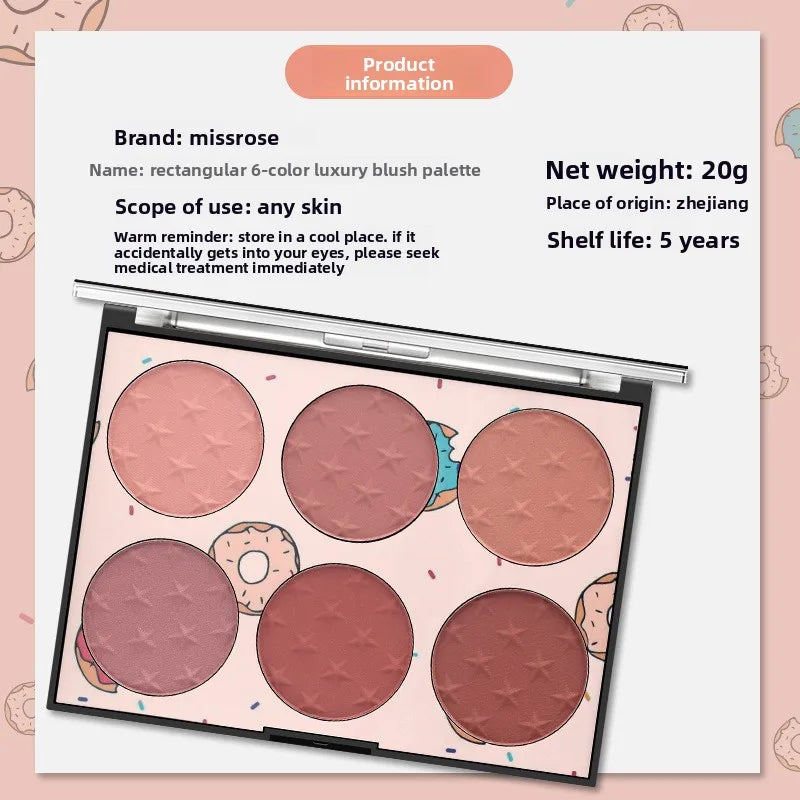 MISS ROSE 6 Color Blush Palette Natural Matte Rouge Multi-purpose Face Makeup for Blush & Contour Portable Daily Facial Cosmetic