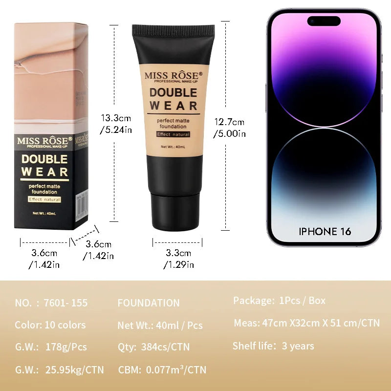MISS ROSE 40ml Natural Nude Liquid Foundation Sweatproof Concealer Cream Daily Facial Makeup Cosmetics - AliExpress 66