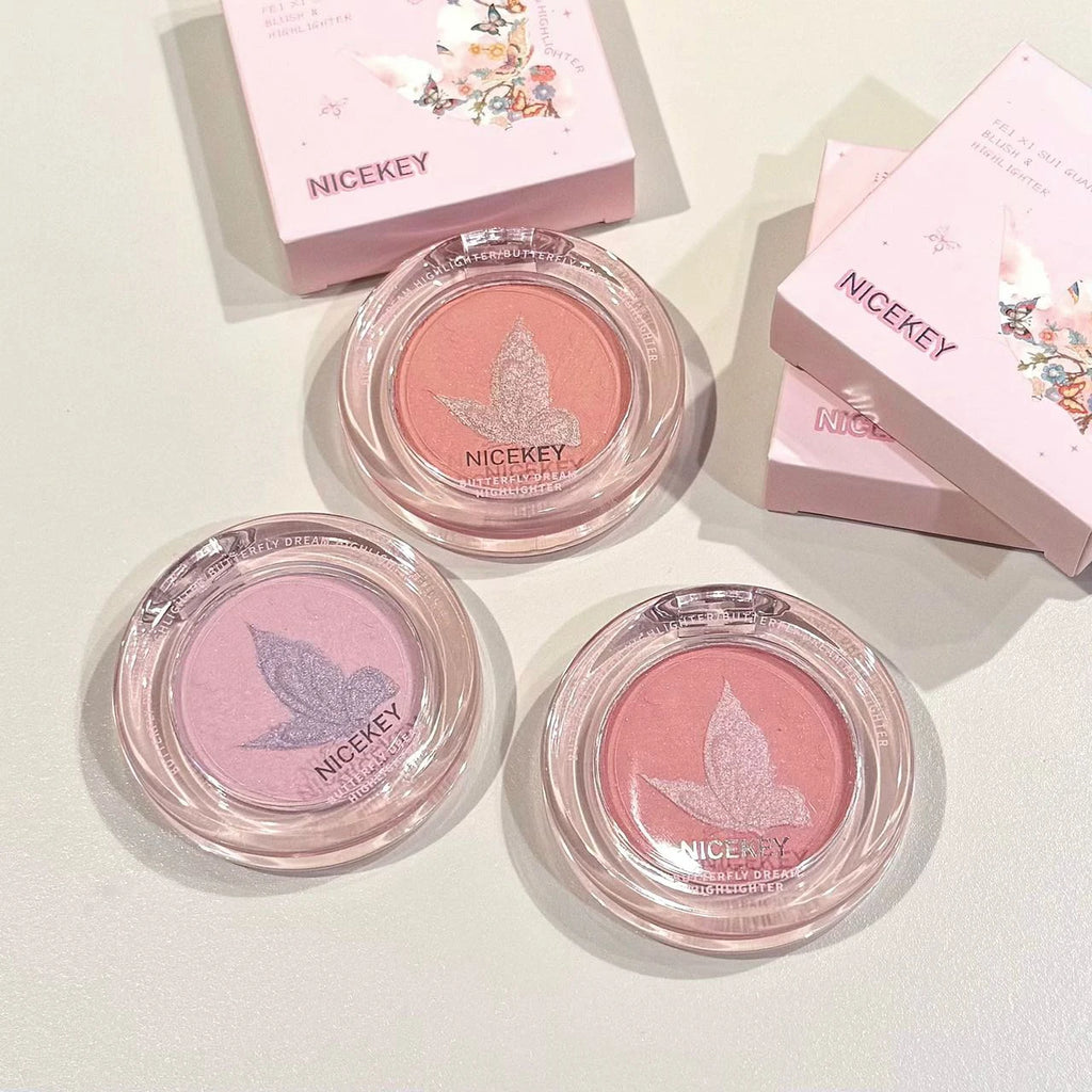 Butterfly Blush Highlighter Powder Makeup Shimmer Face Glow Palette Natural Radiant Cheek Blusher Lasting Cosmetics Highlighter
