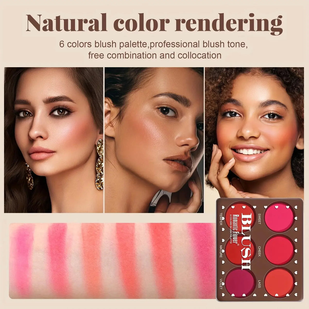 6-Color Waterproof Matte Blush Palette Free Brush Buildable Medium Coverage Sweatproof&Long-Lasting Natural Finish Lightweight - AliExpress 66