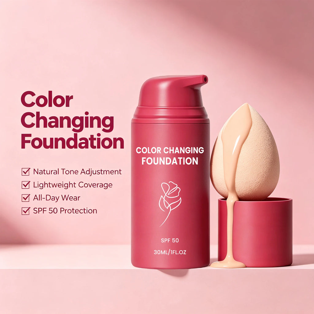 Color Changing Foundation SPF 50 Waterproof High Coverage Blemish Cover Concealer Invisible Pores Lightweight Primer Makeup Base