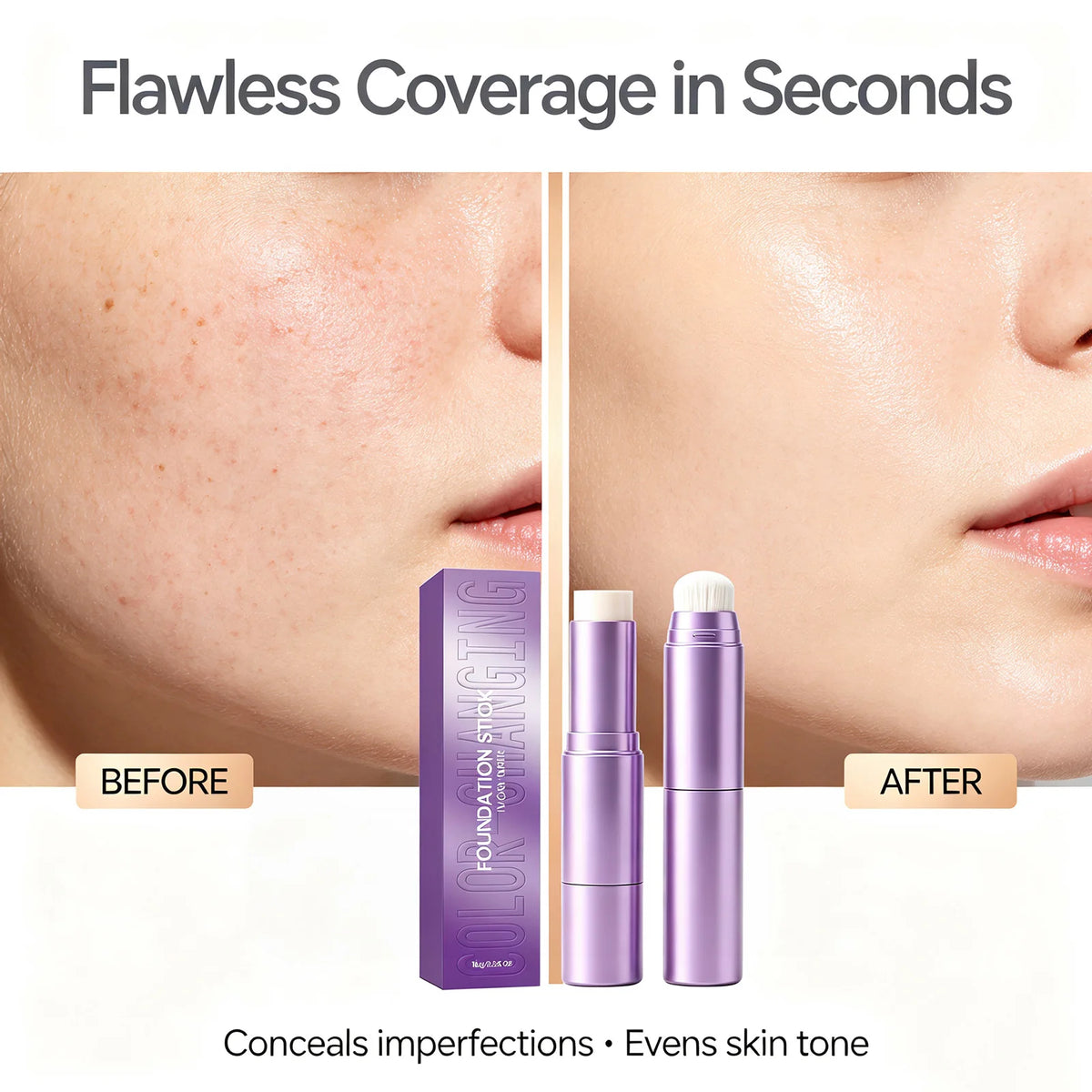 3 Color Changing Foundation 2 in 1 Concealer with Brush for Hydrating Long Lasting Matte Base Makeup Light Coverage Concealer