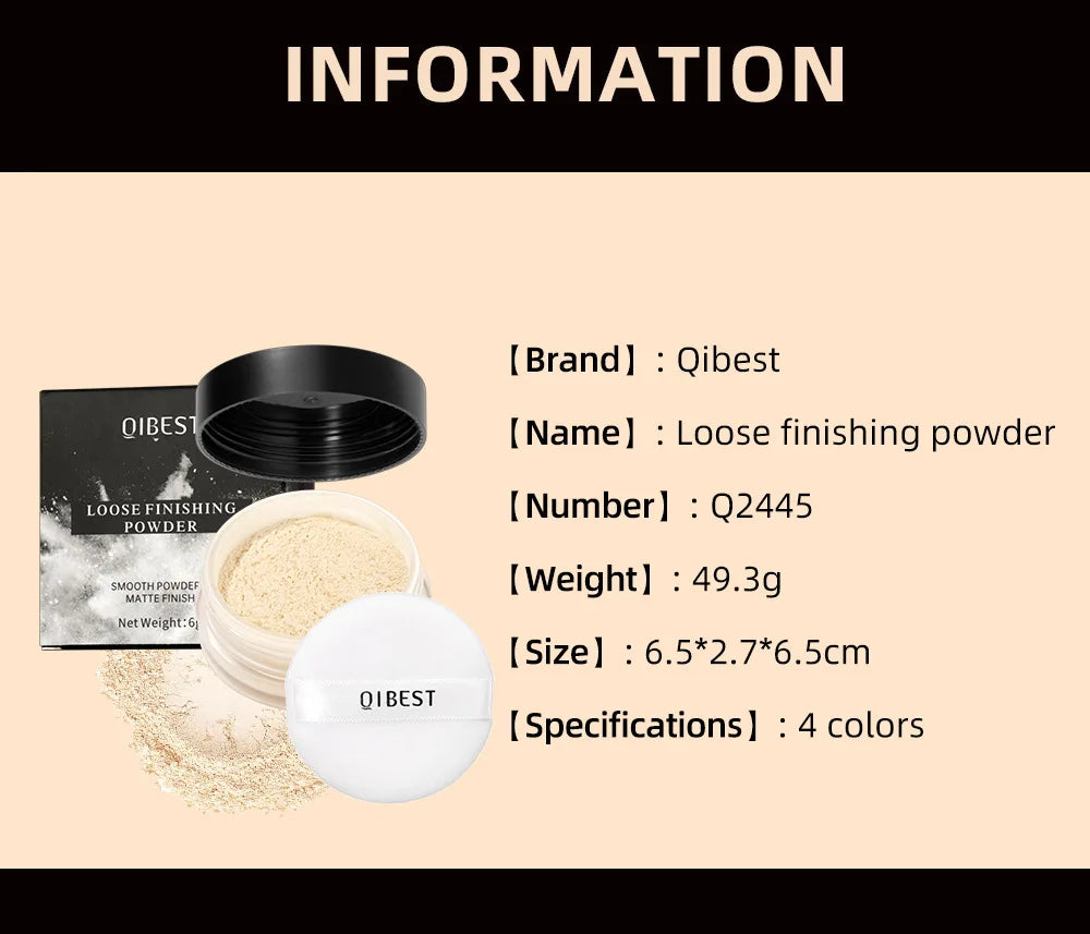 QIBEST Loose Powder Setting Powder Long Lasting Brightening Oil Control Full Coverage Smooth Natural Face Makeup Cosmetics