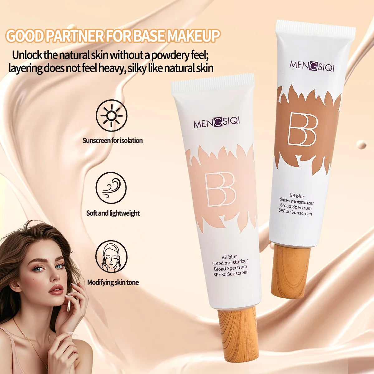 SPF30 BB Cream Base Makeup, Covering Defects, Spots on the Face, Black Eye Circles, Oil Control, Natural Summer Makeup