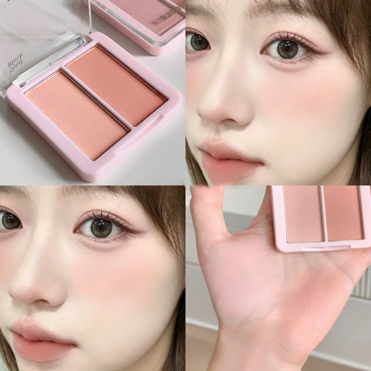 Pink Apricot Blush Cream Powder Soft Cheek Tint Two-color Matte Blusher Plate Makeup Long-lasting Natural Brightens Face Rouge