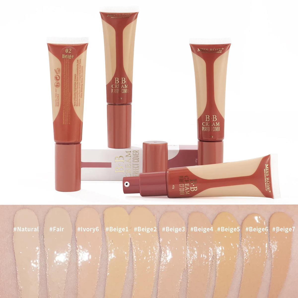 MISS ROSE 40ml Liquid Foundation Concealer Cream Moisturizing Brightening Skin Tone Lightweight Hydrating Daily Face Makeup Base