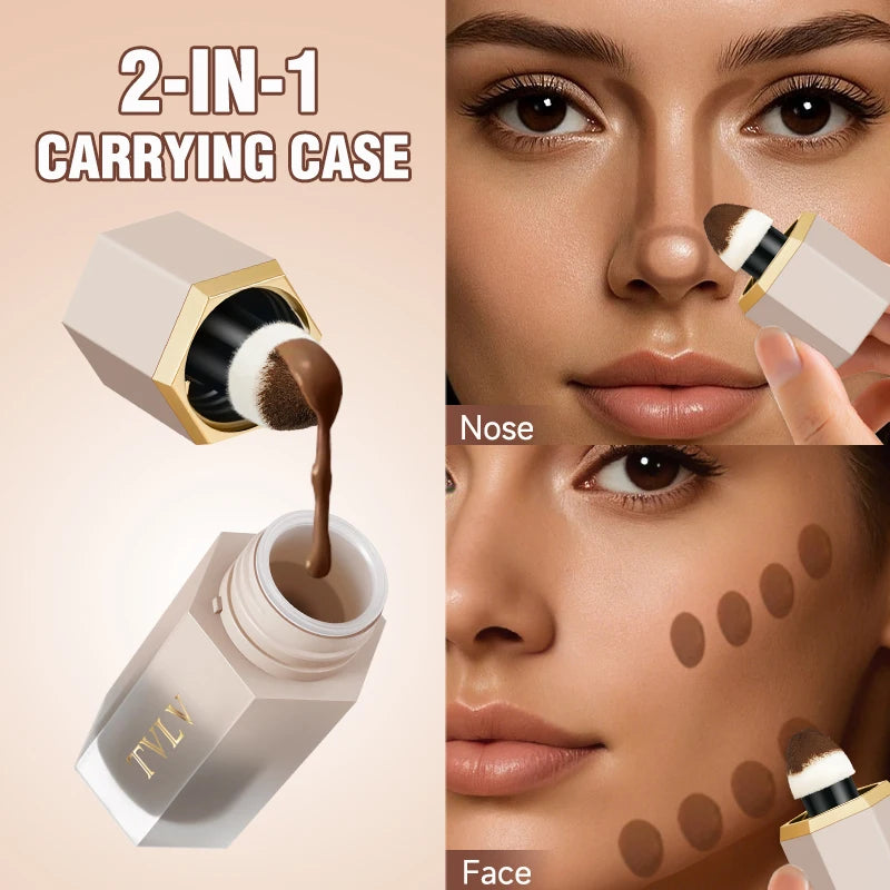 Tvlv Dual-Head Sponge Liquid Contour Stick Matte Natural 3D Sculpting Nose Shadow Side Shadow Cream for Beginners Easy Facial Contour Highlighting Concealer Contouring Liquid 4 Colors Available