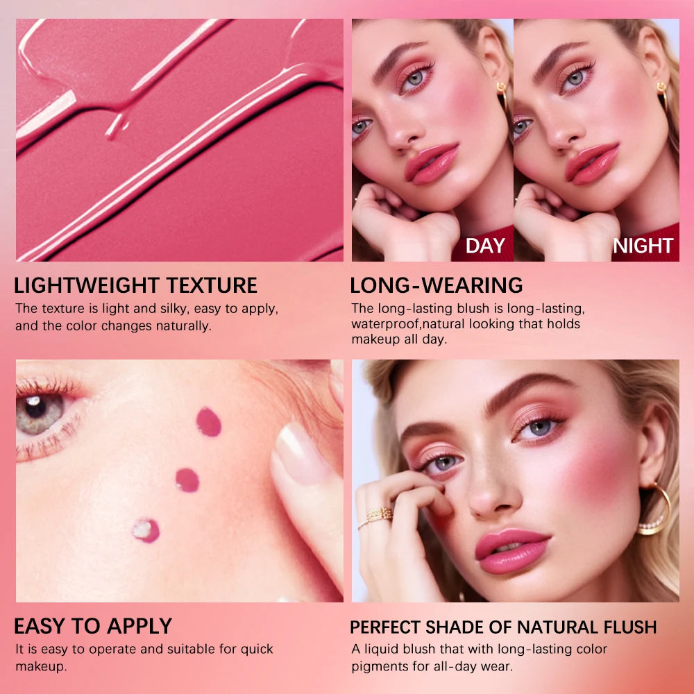 Beauty Liquid Blush Moisturizing Creamy Texture Waterproof Sweat-proof High Pigment Long-lasting Color Deeply Hydrating Blush