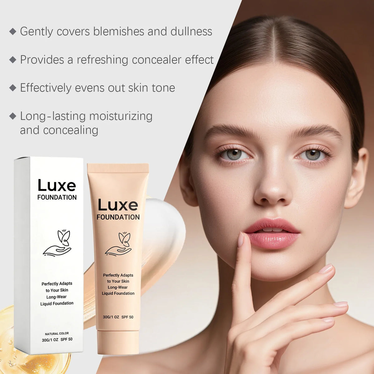 Skin Temperature Adaptive Long Wear Liquid Foundation Light Thin Fit Natural Skin Tone Matching Daily Facial Base Cosmetic 30g